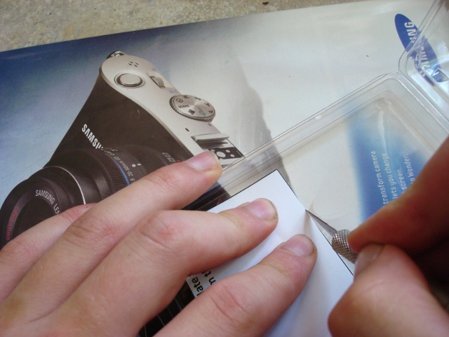 A picture of the protector being cut.